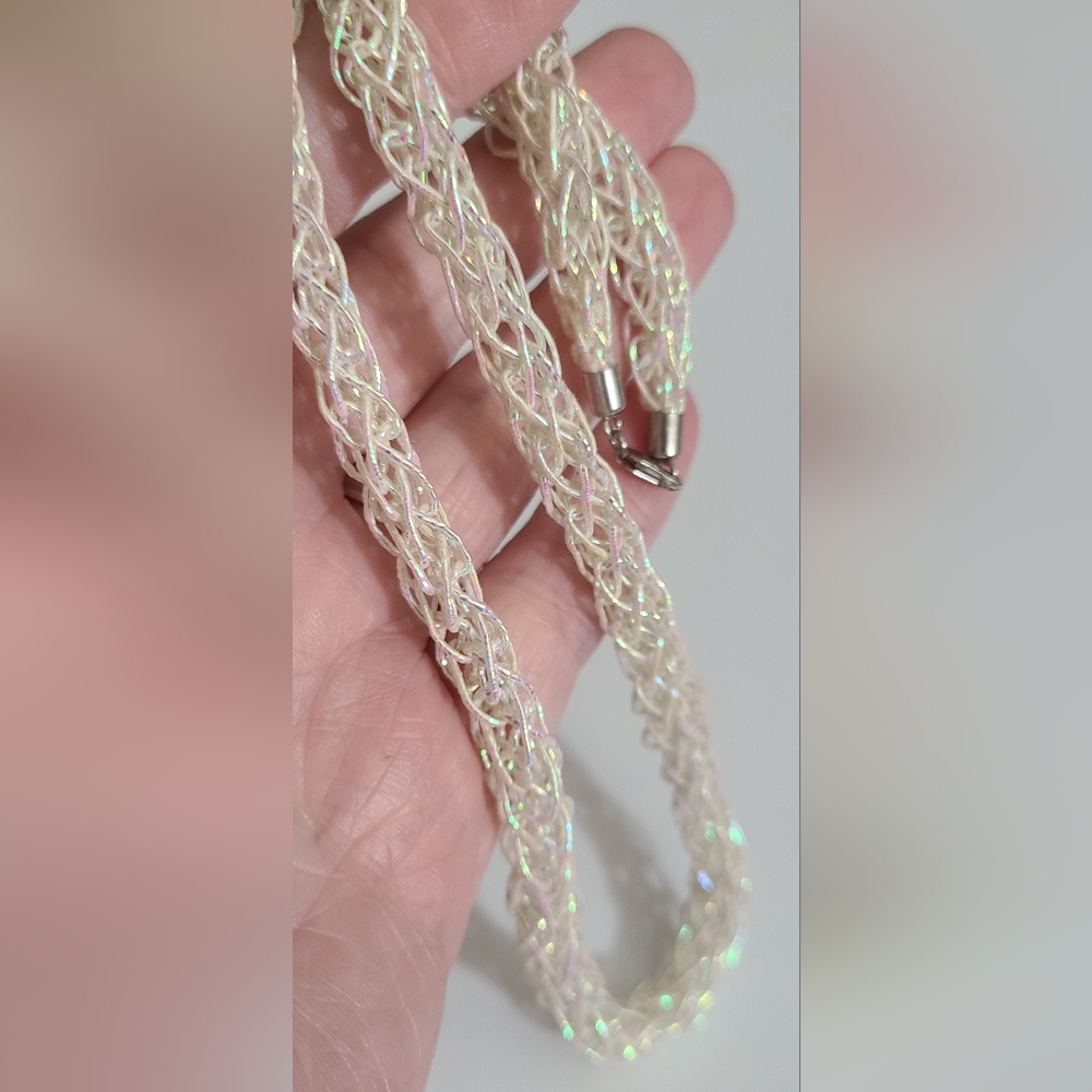 925 sterling designer woven mesh necklace iridescent WV Silver unique Anthro ?